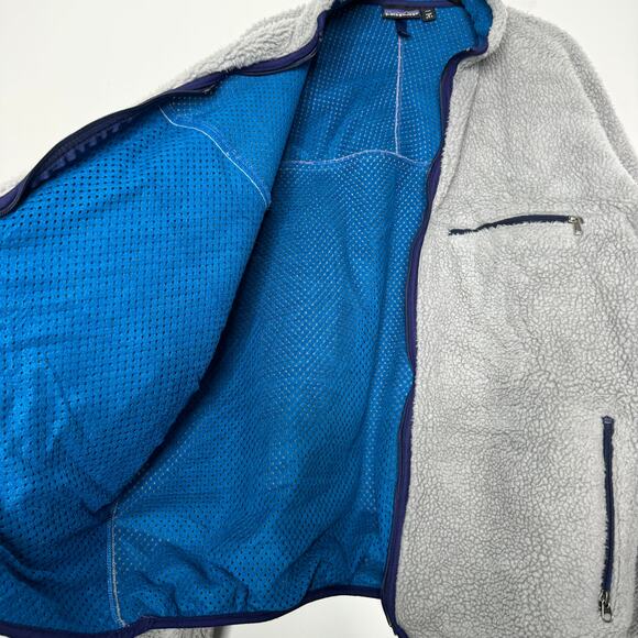 Patagonia Deep Pile Fleece Jacket XL Gray USA Made Retro 90s Full Zip Mesh - Picture 6 of 9